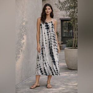 Ginger G Boho White Black Tie Dye Maxi Dress L Coastal Cowgirl Arty Euro Summer